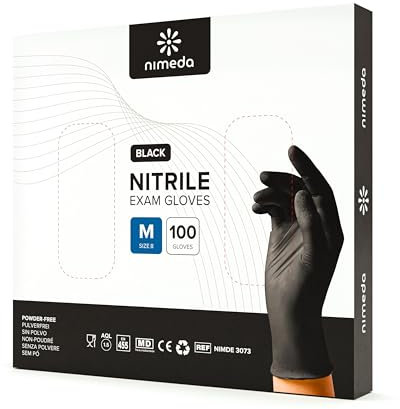 NIMEDA Nitrilhandschuhe M Schwarz 100 Stück Einweghandschuhe Latexfrei Puderfrei Black Nitrile Gloves Größe Medium