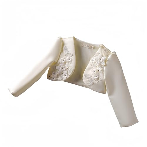 Proumhang Châle Cardigan et Veste pour Enfants,Boléro Châle à Manches Longues,Fleurs en Satin,Ouvert sur Le Devant,Robe de Mariage,de Demoiselle d'honneur,d'anniversaire et de Princesse Champagne 130
