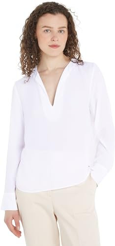 Tommy Hilfiger Viscose Crepe V-Neck Blouse Blusen Damen, Weiß (Th Optic White), 38