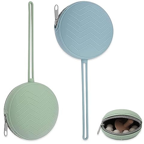 mizikuu Silikon Schnullerbox, 2 Stück BPA-Freiem Schnullertasche Wasserdicht Staubdicht Schnulleraufbewahrung Box für Babys Schnullerhalter Schnuller Halter Fall für Reisen und Zuhause, Blau, Grün
