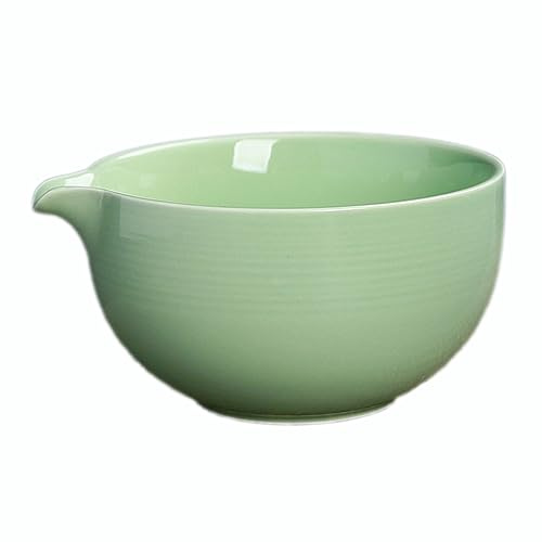 Sizikato Striped Porcelain Matcha Bowl with Spout, 16oz Ceramic Green Tea Bowl