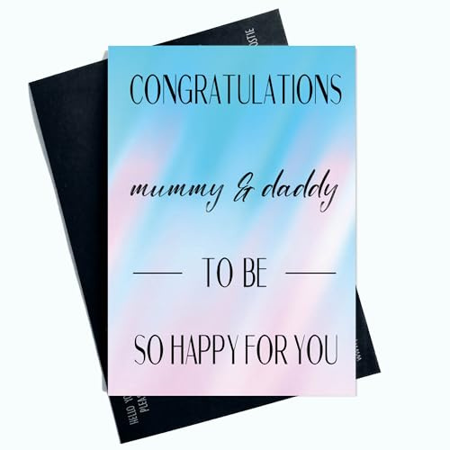 Gratulationskort Mummy and Daddy to Be Card So Happy For You Grattiskort blå och rosa nyhetskort SP33