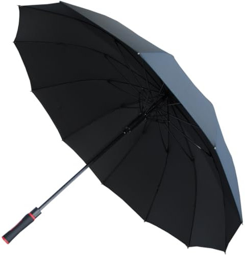 COLLAR AND CUFFS LONDON SELTEN 12 Rippen Golfschirm Automatik Sturmfest - Regenschirm Groß Stockschirm Herren Damen Windfest Sehr Stark - Windproof Verstärkt mit Fiberglas - Schwarz