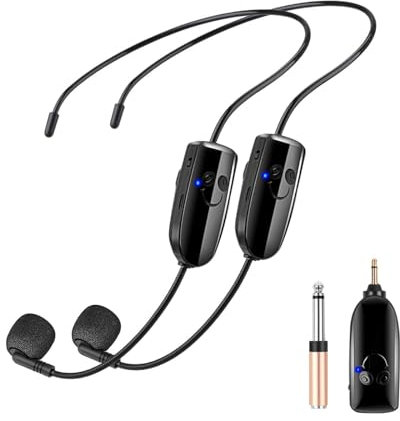 HUACAM 2.4G Wireless Microphone Teaching Amplifier headworn Microphone Suitable for Mixing Station Speakers, Earphones, Stage Lecturers, Tour Guides, Fitness Coaches, Handheld 2-in-1 20m Range