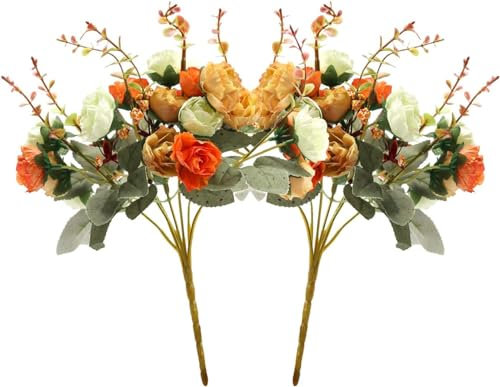 21 Köpfe Künstliche Seide Rose Blumen, 2 Bündel Künstliche Blumen Kunstblumen Deko, Kleine Blumensträuße Künstlich Kunstblumenstrauss, Realistic Plastik Blumenstrauß für Haus Party Kuchen Dekor