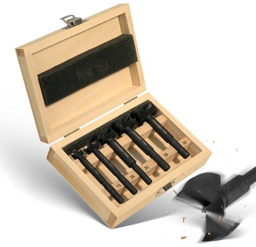 TOOLMAYS Juego de Brocas Forstner de 5 Piezas, Broca Forstner para Madera, Diámetro 15/20/25/30/35 mm, Longitud 90 mm