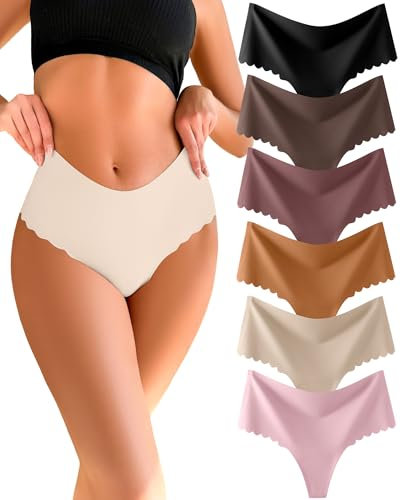 READY TO LOVE Seamless String Tanga Damen High Waist Nahtlose Unterw├Ąsche Mehrpack No Show Thong 6 Pack