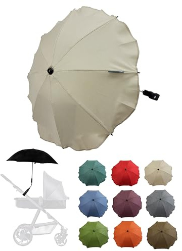 Universellt solskydd [parasoll för barnvagn] buggy UV-skydd 50+ med universalhållare, böjligt paraply för runda och ovala rör, justerbart (melerat beige)