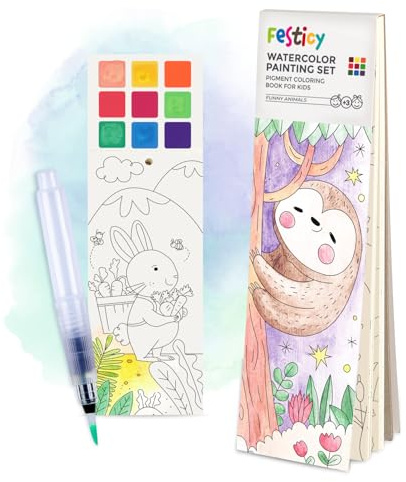 FESTICY Libro da Colorare ad Acqua per Bambini I 25 Pagine con Pennello Serbatoio I Giochi di Viaggio Senza Sporco I Regalo Compleanno 4+ Anni I Attività Educativa Creativa