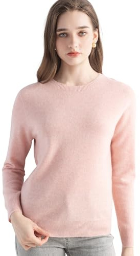 Chanyarn Maglione da Donna 100% Puro Cashmere 2024 Autunno Inverno Girocollo Manica Lunga Pullover Lavorato a Maglia (Pink,M)