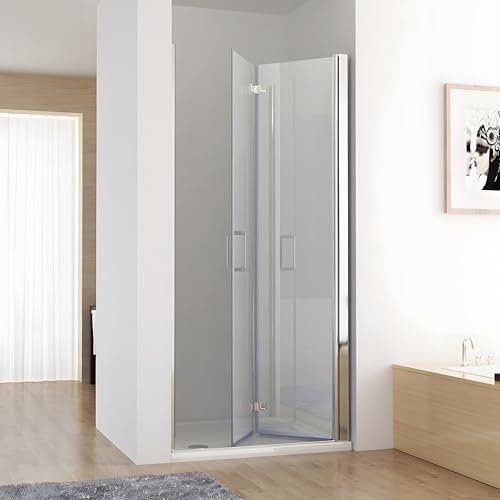 MIQU Nischentür 75 x 185 cm Duschabtrennung Faltbar Duschwand für Dusche Pendeltür Falttür Duschtür aus 6mm NANO ESG Glas Rahmenlos duschtrennwand ohne Duschwanne