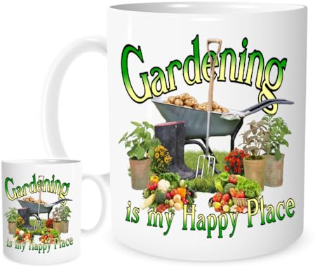 Gardening is My Happy Place. 11oz Ceramic Mug for Tea or Coffee