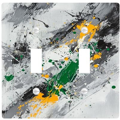 Abstract Art Light Switch Cover Plates/Outlet Covers, Gray and Yellow Paint Splatter for Wall Decor, Thermoplastic Wall Plates, Standard Size Double Toggle