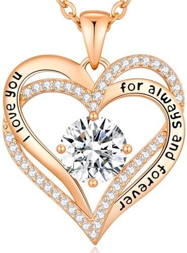 CDE Necklaces for Women Birthstone Pendant, Love Heart Rose Gold Plated Jewellery Gifts for Mum Her Wife Girlfriend Anniversary Birthday Mothers Day Christmas Valentine's Day