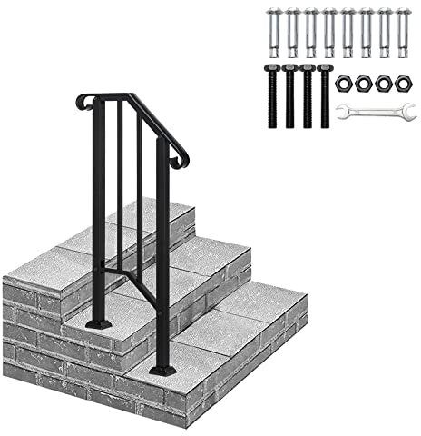 Bonnlo Outdoor Handrail for Stairs Fit 1 Steps, Hand Rails Outside Steps with Installation Kit, Galvanized Iron Handrail for Front Porch