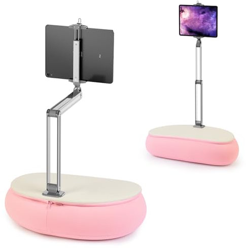 elitehood Tall iPad Pillow Stand for Lap in Bed, Long Arm Adjustable Tablet Pillow Holder, 360°Rotation iPad Stand for Bed Compatible with 6” - 13” Tablet Kindle iPhone, Pink