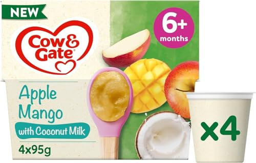Cow & Gate Apple & Mango with Coconut Milk Baby Food Pot, 6+ Months, 4x95g