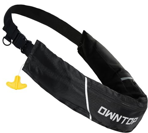 Owntop Automatic Inflatable Swim Jackets, Manual Inflate Belt Pack Adults with CO2 Cylinder, Low Profile for Kayaking, Fishing, Paddle Sports (Black)