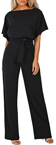 OVARA Jumpsuits for Women UK Elegant Short Sleeve Romper Playsuit Ladies Plain Casual Sraight Leg All In One Jumpsuit Summer Comfy Classic One Piece Pants Onesies with Belt