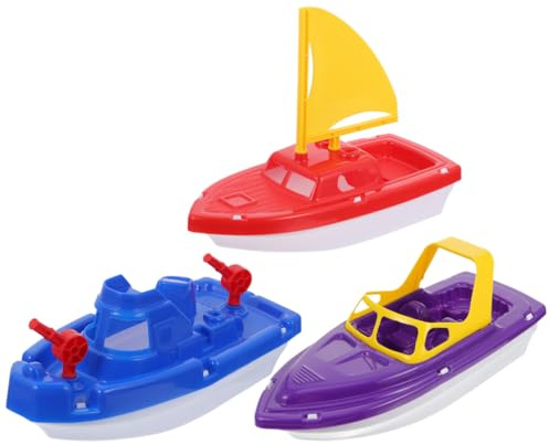 Toyvian Plastic Speedboat Beach Toy Set for Kids 3-Piece Floating Sailboat and Bath Toys for Outdoor Water Play Pool Sand and Bath Fun
