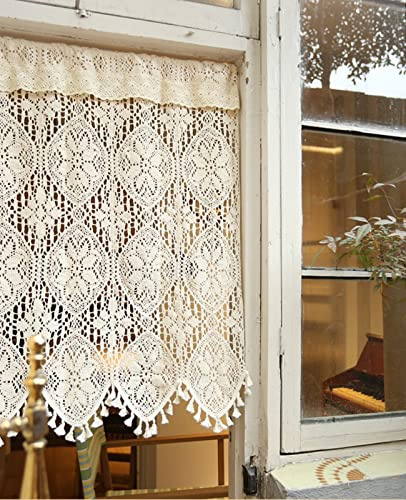 A.Monamour Gardin, skivgardiner, transparent, beige, bomull, ihålig, virkad spets, bohemisk, kort gardin, köksgardin, kök, gardin, fönster, kort, butiker, bistrogardin