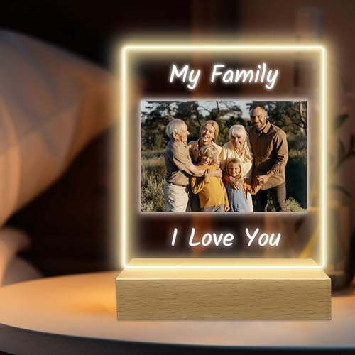 Stileitaliano Lampada Personalizzata Led con Foto – Targa con Base in Legno luminosa – Idea Regalo Originale per Donna Uomo Famiglia Amici – Regali Personalizzati per Compleanno Anniversario