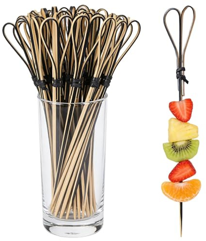 Bamboo Cocktail Sticks Wooden,100 PCS 12 cm Bamboo Knot Skewers Fruit Stick,Toothpicks Wooden,Burger Sticks for Drinks, Canapes, Appetizers Food Party Supplies 12cm (Black)