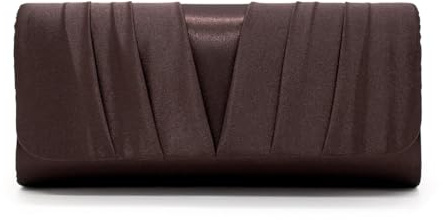 Elegant Classic Solid Satin Pleated Satin Flap Clutch Evening Bag Handbag, Brown, One Size
