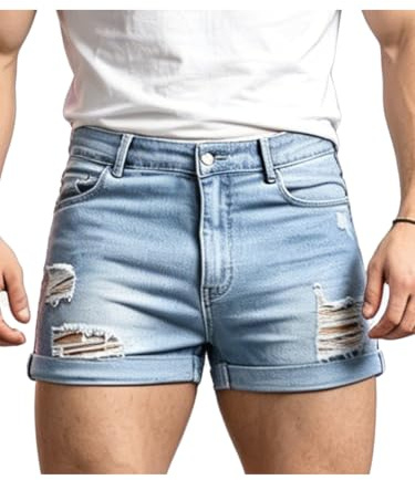 TiaoBug herr smarta boxershorts korta jeansbyxor jeansshorts sommar stretch mikrojeans hotpants klubbkläder casual
