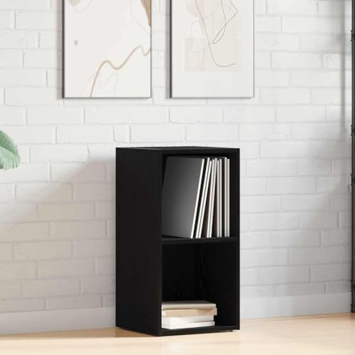VIHHQGC Scatola per dischi in vinile, colore nero, effetto rovere, 71 x 34 x 36 cm, in legno con robuste pareti laterali e retro stabile, ideale per riporre dischi in vinile