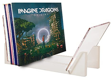 KAIU Portadischi in Vinile - Legno Massello con Supporto in Acrilico Trasparente - Design Premium, Perfetto per Esporre LP da 12 o Singoli da 7-Conserva e Supporta fino a 50 Album (Blanc)