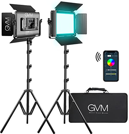 GVM Lampe Vidéo LED RVB avec Contrôle Bluetooth, kit d'éclairage de Studio de Photographie 60W avec Contrôle APP, 2 Packs de Lumière de Studio pour Youtube, Streaming, Jeux, 8 Scènes Applicables,CRI97