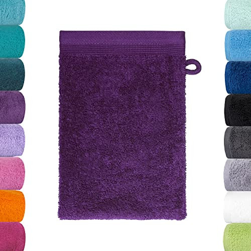 Lavea Waschlappen Set - 2X Waschhandschuh 16x22 cm - Lila - weiche Duschlappen für Gesicht & Körper von Baby, Kinder & Erwachsene - 100% GOTS zertifizierte Bio-Baumwolle - Premium Serie Bali