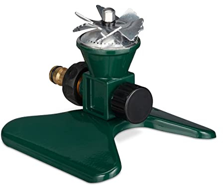 relaxdays Irrigatore da Giardino, Gittata di 5-6 m, Base Stabile, Attacco da 1/2'', Metallo, Innaffiatore, Verde Scuro