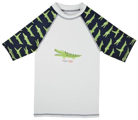 Kurzarm UV Shirt Badeshirt für Kinder - LSF50+ Schwimmshirt Rashguard Schnelltrocknendes Unisex hellgrün/schwarz mit Krokodil, Gr. 104-110