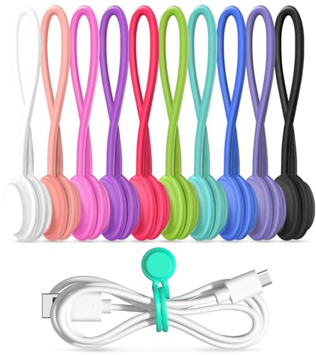 Magnetic Cable Ties 10 PCS Reusable Cable Organizers Earbuds Cords USB Cable Manager Keeper Wrap Ties Straps Bookmark Clips Whiteboard Noticeboard Fridge Magnets for Office, School, Home Organization