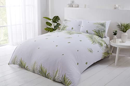 Rapport Home Furnishings Tropics Palm Tree Leaves Reversible Duvet Cover Set Bedding Set (Single, Green)