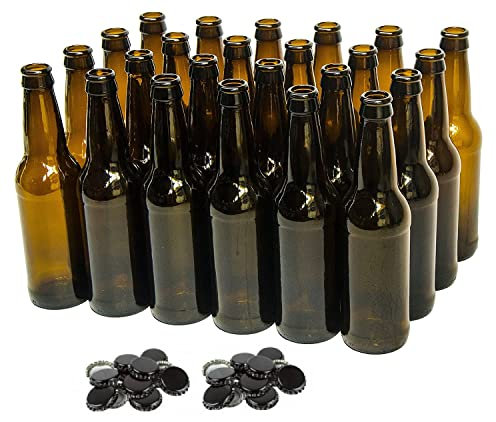 North Mountain Supply Lot de 24 bouteilles de bière ambrée à col long de 355 ml – Comprend 48 capsules de couronne