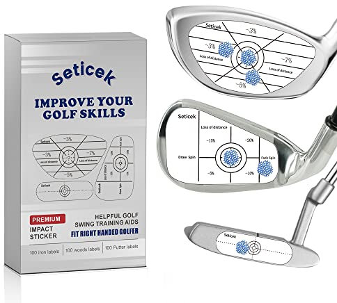 Seticek Golf-Schlagband-Set, selbstlernende Sweetspot- und Konsistenzanalyse, Golfschläger-Schlagaufkleber für Holz, Eisen und Putter, je 100 Stück, nützliche Trainingshilfe, verbessert Ballschlagen,