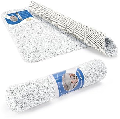 Dikots Soft Shower Mat non slip anti mould 60 x 40 cm - White Loofah style PVC mat for inside shower - Washable and Quick Drying anti slip shower Mat suitable for all Wet Surfaces