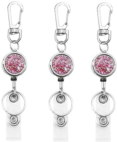 bolimoss Enrouleur porte-badge pailleté rétractable pour femmes et filles – Porte-badge en métal avec clip de ceinture, anneau porte-clés et cordon en acier renforcé pour porte-clés pour carte