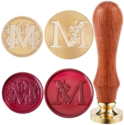 craspire 2 Styles Lettre M Sceau de Cire Tête de Tampon Initiales Vintage Rétro Alphabet 25 mm Tête en Laiton Amovible Ensemble avec 1 pièces Poignée de Tampon de Scellage en Bois pour Enveloppes