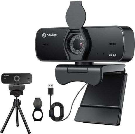 N newline 4K Webcam for PC, 4K UHD USB Webcam with Microphone, Auto Focus, Low Distortion, Privacy Cover, PC Camera w/Tripod Stand for Zoom, Skype, Teams, Laptop, Conferencing, Calling, NewEye 60