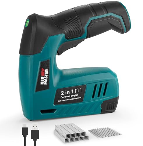 NEU MASTER Cordless Staple Gun - Small 4V Power Upholstery Staplers, 2 in 1 Stapler & Nailer with Micro USB Cable,1000pcs Each Staples/Nails, Ideal for Light DIY Project of Crafts,Upholstery,Repair