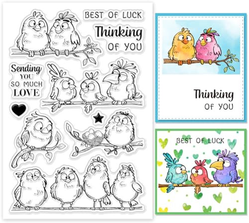 GLOBLELAND Klare Stamps Mit Lustigen Vögeln Und Zweigen Cartoon Tiere Silikon Stempel Siegel Silikonstempel Für DIY Scrapbooking Karten Erstellen von Fotoalben Und Tagebüchern