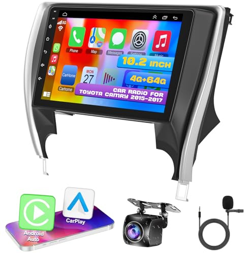 B4U 10.2 Inch Android 12 Car Stereo for Toyota Camry 2015-2017, Wireless CarPlay & Android Auto, Bluetooth 5.2, GPS, WiFi, Backup Camera, Split Screen