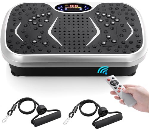 Placa vibratoria, 99 Niveles, 5 programas de Entrenamiento, diseño Compacto, Moto silenciosa, Cintas de Entrenamiento, Antideslizante, Tablero de vibración para el hogar, Plata