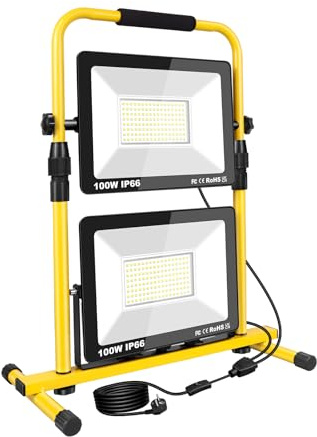 RIGIDON Foco de Trabajo LED 200W 20000LM Focos Proyector LED Portatil Impermeable IP66 Luz de seguridad para Interior y Exterior Jardín Obra Taller Garaje