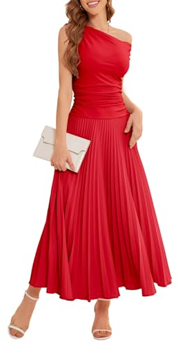 Bbonlinedress Vestido de verano para mujer maxi elegante sin hombros vestidos de noche vestidos de ocio vestidos casuales vestido de playa vestido de fiesta cóctel vestido de dama de honor, rojo, L