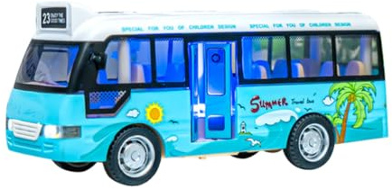 OFFSCH Juguete Autobús Escolar Luz y Música Simulación con Puertas Abatibles Juguete Educativo para Niñas Color Azul